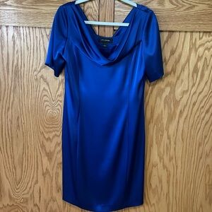 St. John Stunning Blue Satin Dressy Drape Neck Dress 6